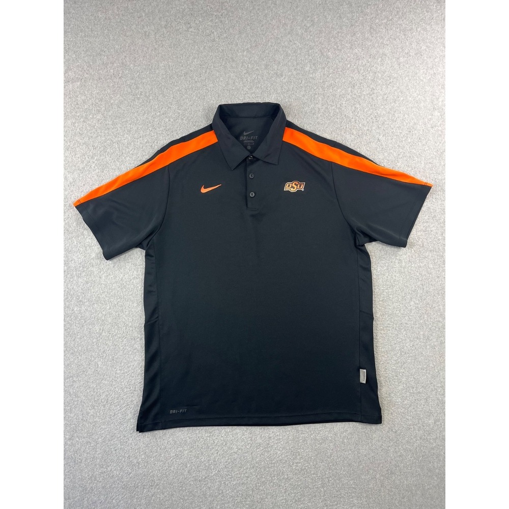 Oklahoma State University Polo Shirt Mens L Black Nike Dri Fit OSU Cowboys